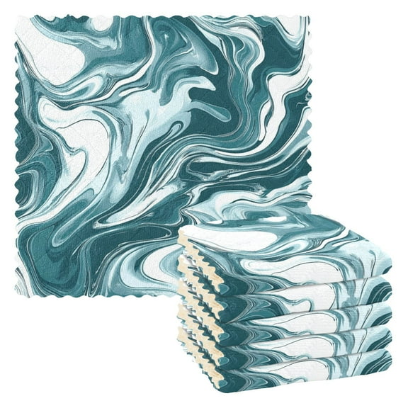 6 Pieces Thickened Double Polyester Fleece Kitchen Towel - 28x28cm Strongly Absorb Water & Oil Stain Removal，Blackish Green