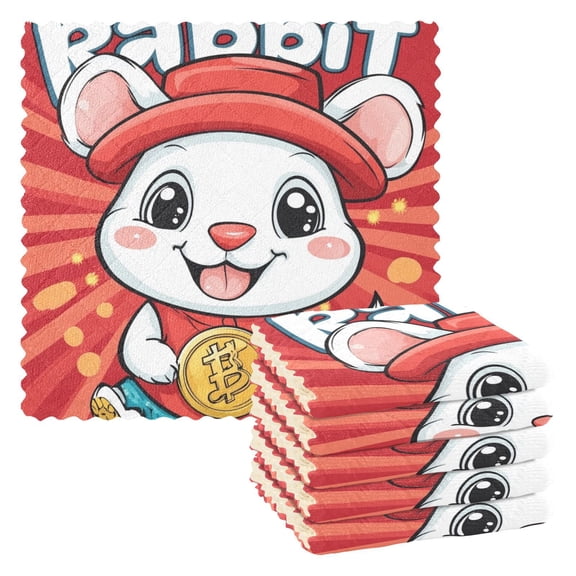 6 Pieces Thickened Double Polyester Fleece Kitchen Towel - 28x28cm Strongly Absorb Water & Oil Stain Removal，Cartoon Character