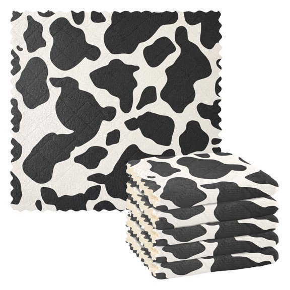 6 Pieces Thickened Double Polyester Fleece Kitchen Towel - 28x28cm Strongly Absorb Water & Oil Stain Removal，Cow Print Pattern