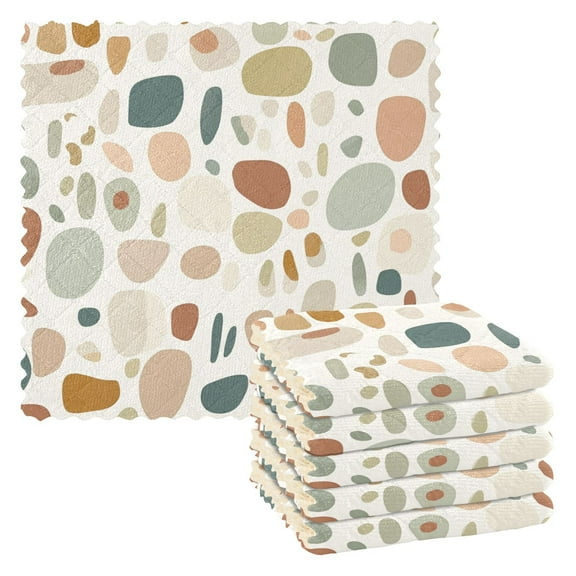 6 Pieces Thickened Double Polyester Fleece Kitchen Towel - 28x28cm Strongly Absorb Water & Oil Stain RemovalElegant Terrazzo Pattern