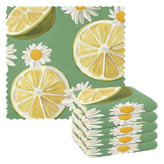 6 Pieces Thickened Double Polyester Fleece Kitchen Towel - 28x28cm Strongly Absorb Water & Oil Stain Removal，Lemon-patterned