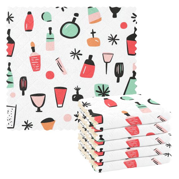 6 Pieces Thickened Double Polyester Fleece Kitchen Towel - 28x28cm Strongly Absorb Water & Oil Stain Removal,Many Small Items