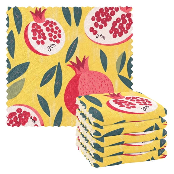 6 Pieces Thickened Double Polyester Fleece Kitchen Towel - 28x28cm Strongly Absorb Water & Oil Stain Removal，Pomegranate