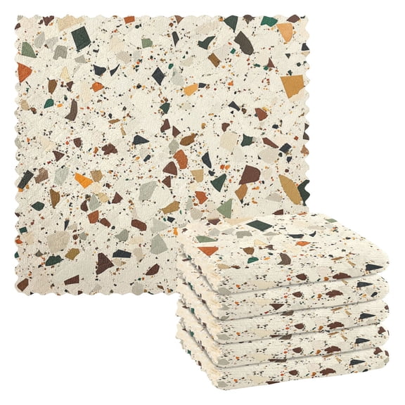 6 Pieces Thickened Double Polyester Fleece Kitchen Towel - 28x28cm Strongly Absorb Water & Oil Stain RemovalTerrazzo Pattern