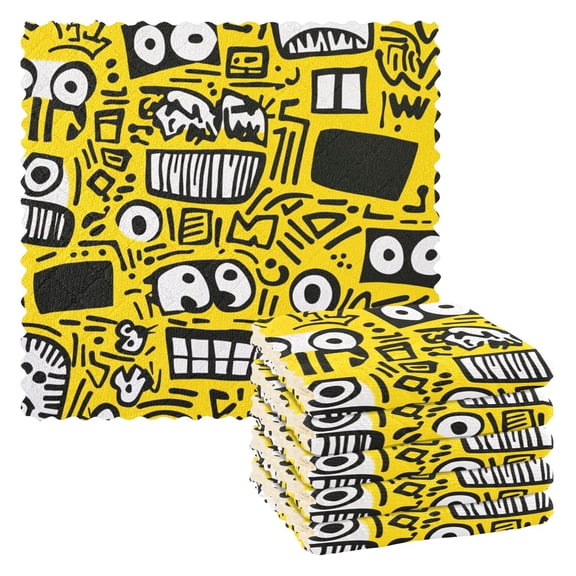 6 Pieces Thickened Double Polyester Fleece Kitchen Towel - 28x28cm Strongly Absorb Water & Oil Stain Removal，Yellow Background