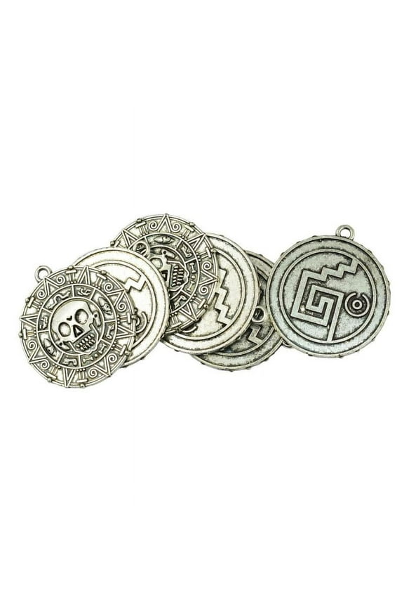 6 Pieces Tibetan Silver Caribbean Aztec coin Medallion Skull Charm Necklace Pendant