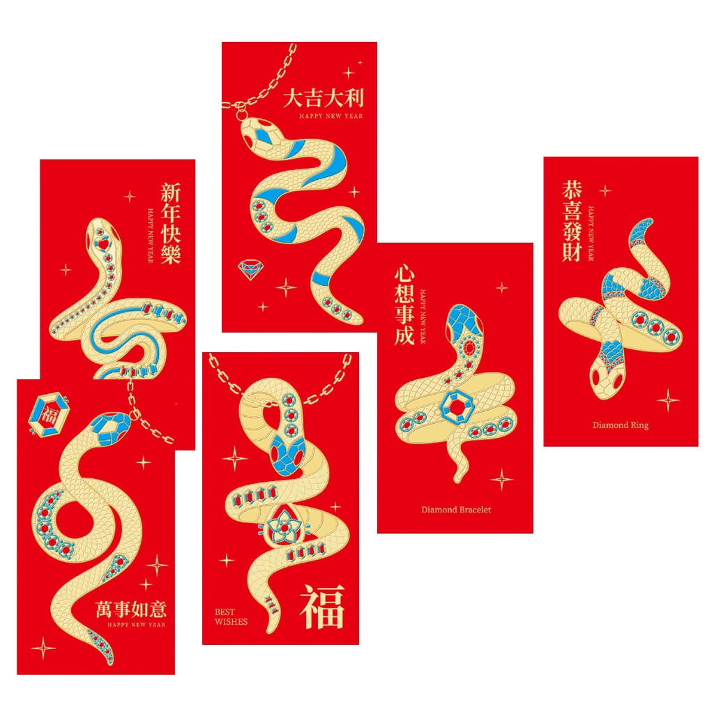 6 Pieces Traditional Lunar New Year Money Packets 2025 Snake Themed