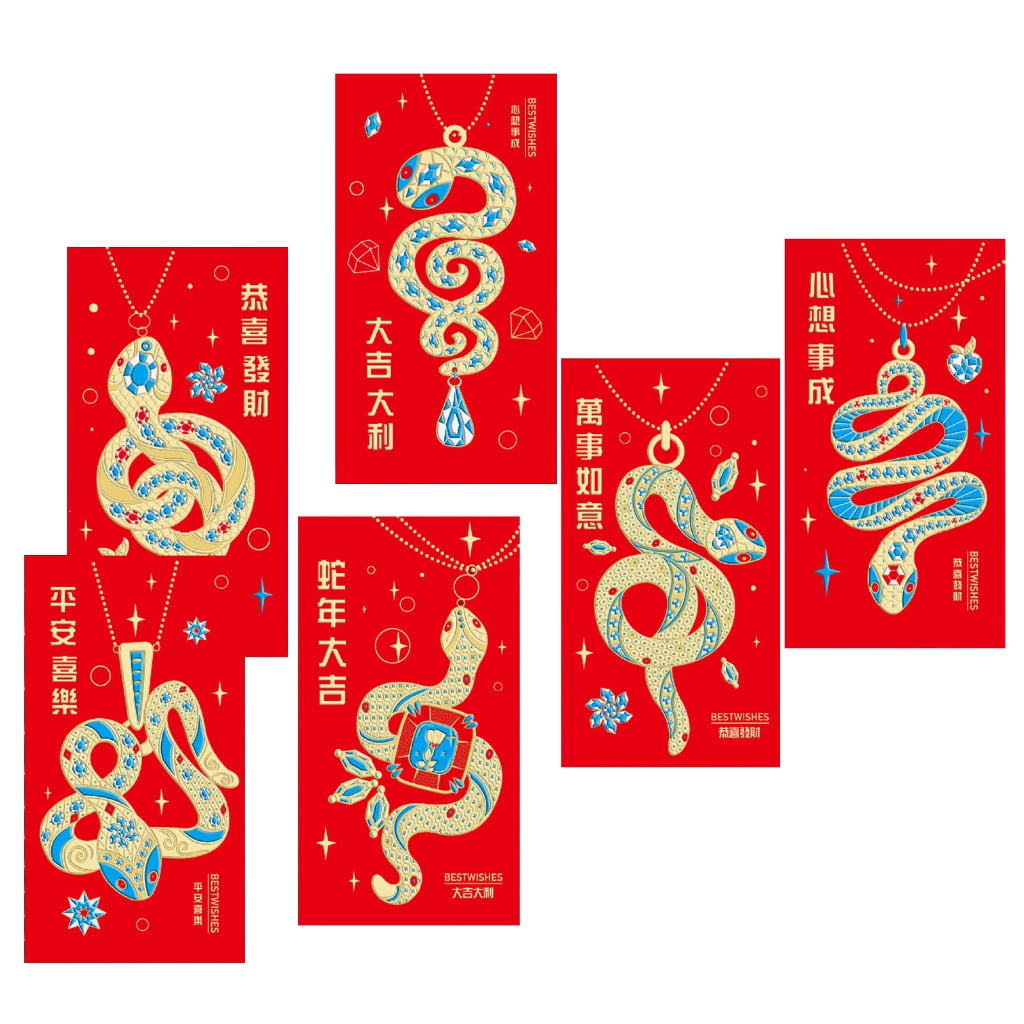 6 Pieces Traditional Lunar New Year Money Packets 2025 Snake Themed