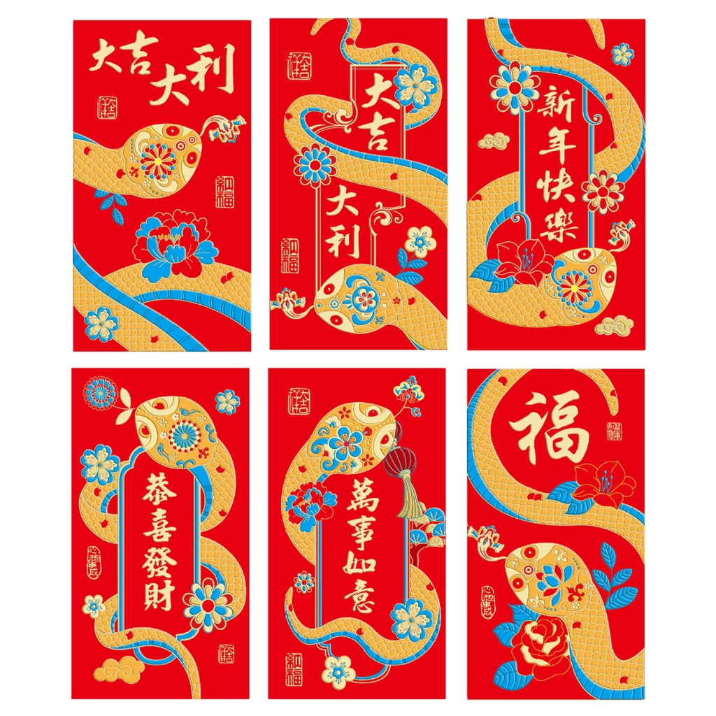 6 Pieces Traditional Lunar New Year Money Packets 2025 Snake Themed