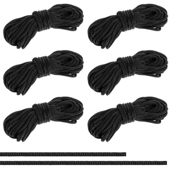 6 Pieces Trampoline Net Connection Rope, 16 Feet Each, 0.2 Inch Thick Black Tie Down Rope Replacement Parts Long Safety Trampoline Net Cords for Enclosure Nets$$Sport & Recreation Other
