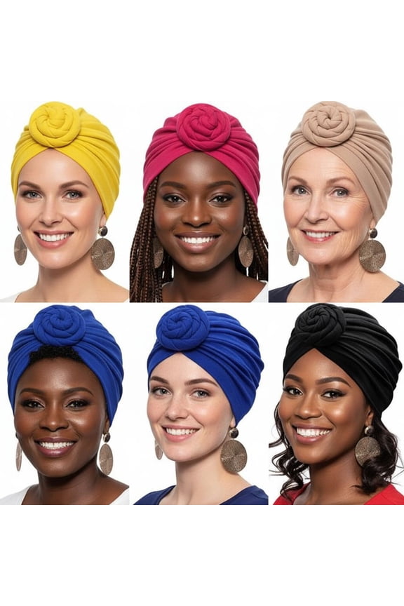 6 Pieces Turbans Head Wraps for Women Soft Pre Tied Knot Fashion Headwear Cap Headwrap Hat