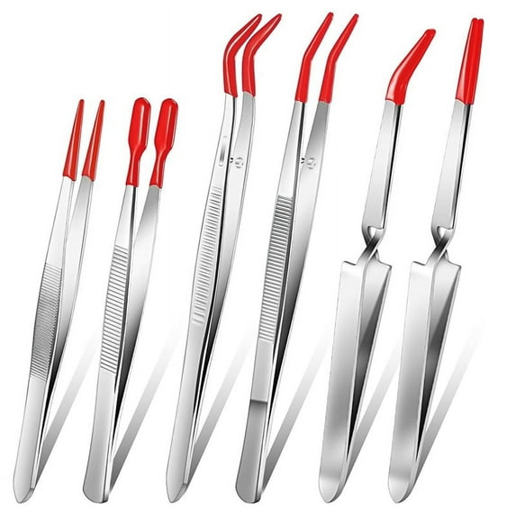 6 Pieces Tweezers with Rubber Tips -Lock Tweezers PVC Coated Tweezers Craft Jewelry Tweezers Anti Scratch Tweezers