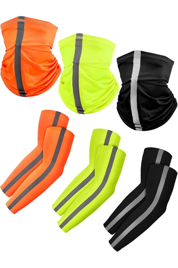 6 Pieces UV Sun Neck Gaiter Protection Cooling Arm Sleeves safety Construction Protector Night High Visibility Reflective Strips Breathable Face Masks for Men Women Summer Outdoor Activities Sport