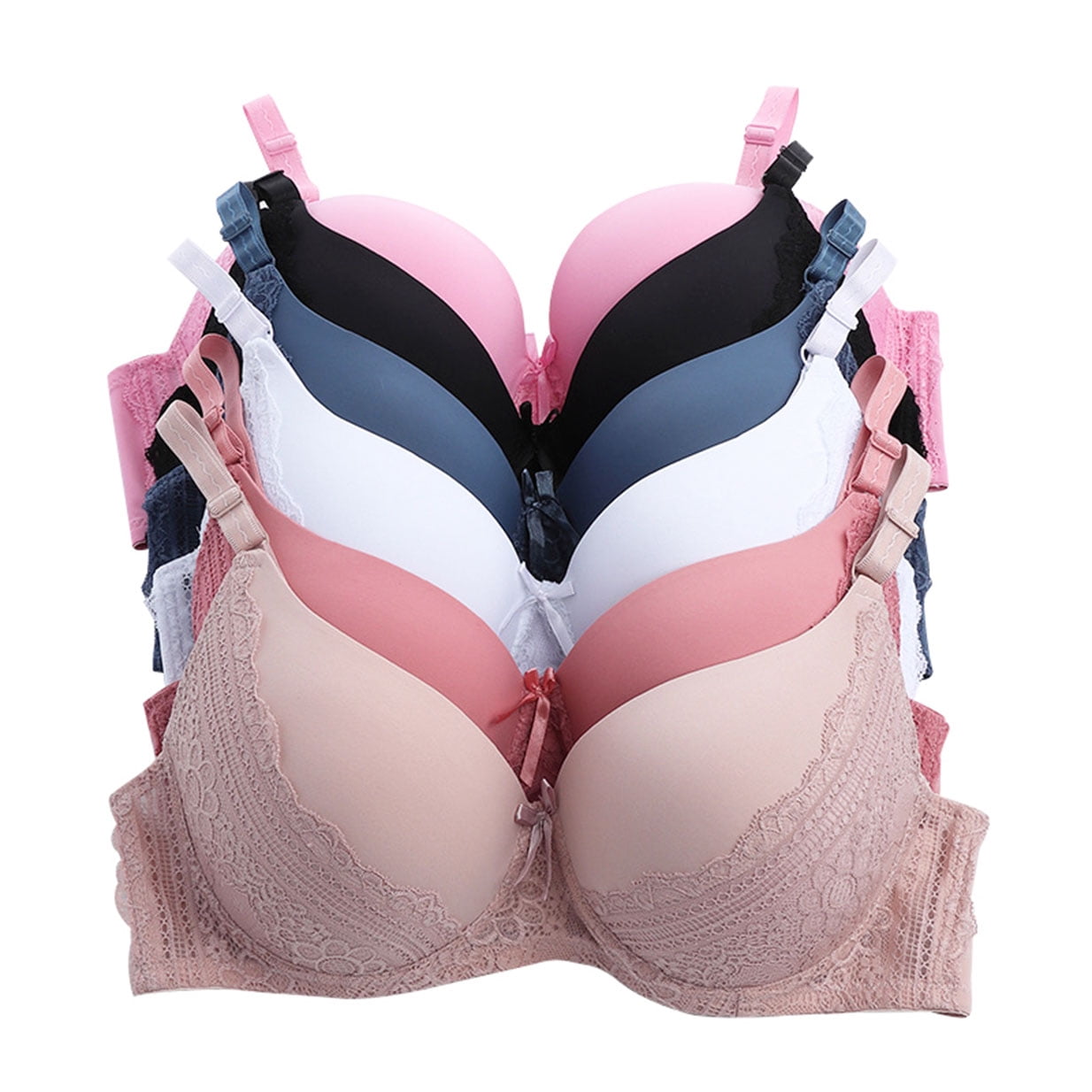 6 Pieces Underwired Pushup Women Gentle Push Up Bra B and C Cup (32B)