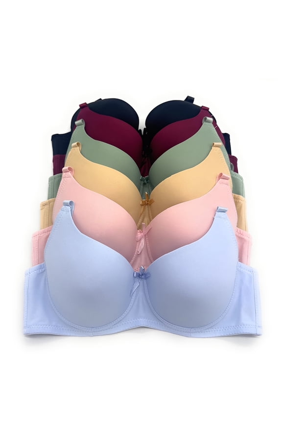 6 Pieces Underwired Pushup Women Gentle Push Up Bra B and C Cup (34C)
