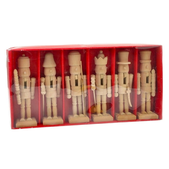 6 Pieces Unfinished Nutcracker Figurines Wooden 12.5cm Paintable for Christmas Arts and Crafts Project for Kids