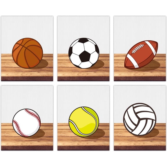 6 Pieces Unframed Sports Canvas Wall Art Athletic Basketball Football Baseball Tennis Ball Painting Poster Art Pictures Gift