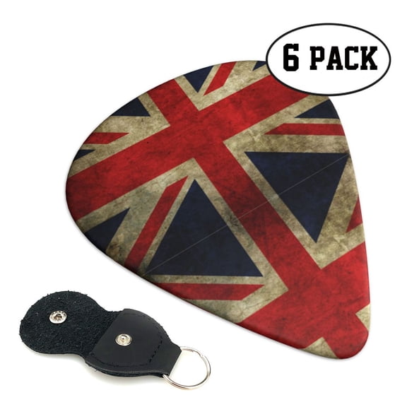 6 Pieces Union Jack Flag Guitar Picks for Guitar Bass Music Instruments with 1 Pick Leather Pick Holder