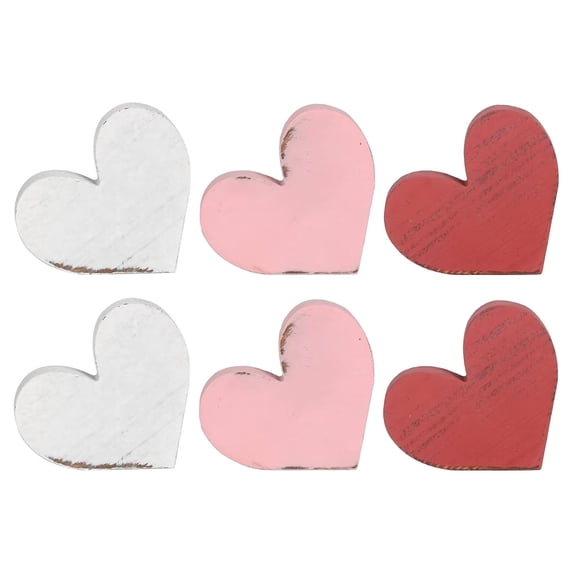 6 Pieces Valentine's Day Heart Wood Sign Farmhouse Heart Tiered Tray Decor Self- Standing Sweet Signs for Candlelight Dinner Valentine Wedding Home Party Tabletop Decoration(Red,8.9x8.9")
