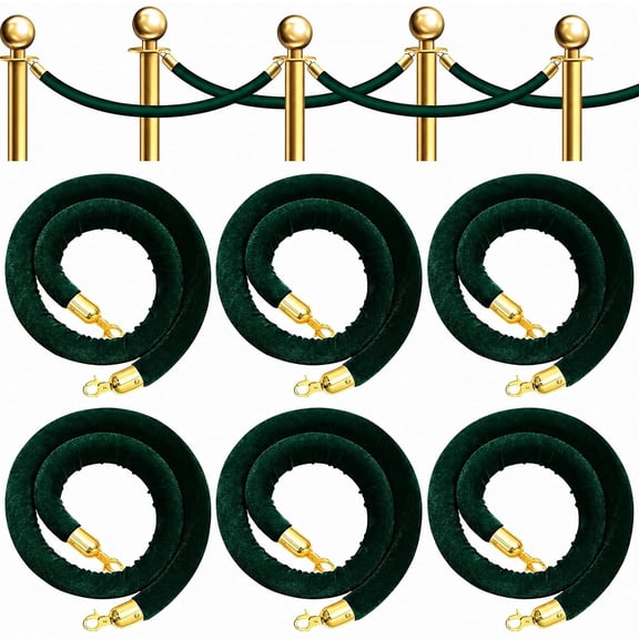 6 Pieces Velvet Stanchion Rope, 4FT Green Rope Crowd Control Barrier, Velvet Ropes with Gold Hook for Hotel Movie Theater Red Carpet Events