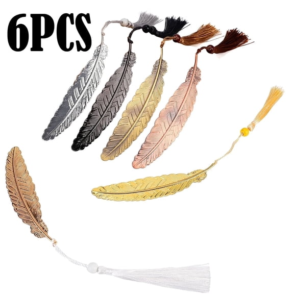 6 Pieces Vintage Metal Feather Bookmarks with Tassels and Beaded for Adults and Kids,Perfect Kids Office School Reading and Gifts and Collections,Ideal Gift for Reader, Woman and Kids.(6Colors)