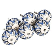 6 Pieces Vintage Shabby Knobs Blue And White Floral Hand Painted Ceramic Pumpkin Cupboard Wardrobe Cabinet Drawer Door Handles