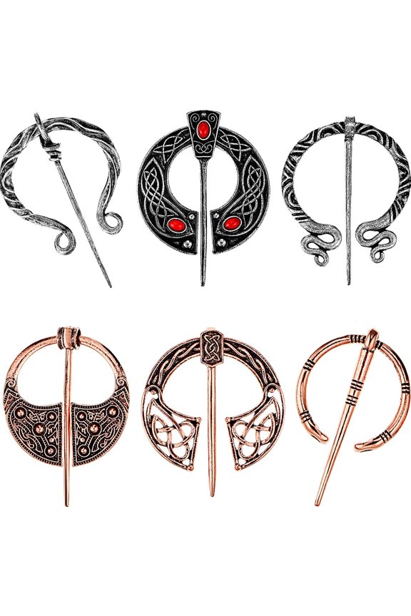 6 Pieces Vintage Viking Brooch Cloak Pin Scarf Shawl Buckle Clasp Pin Brooch Penannular Brooch for Costume Accessory, Antique Silver, Rose Gold