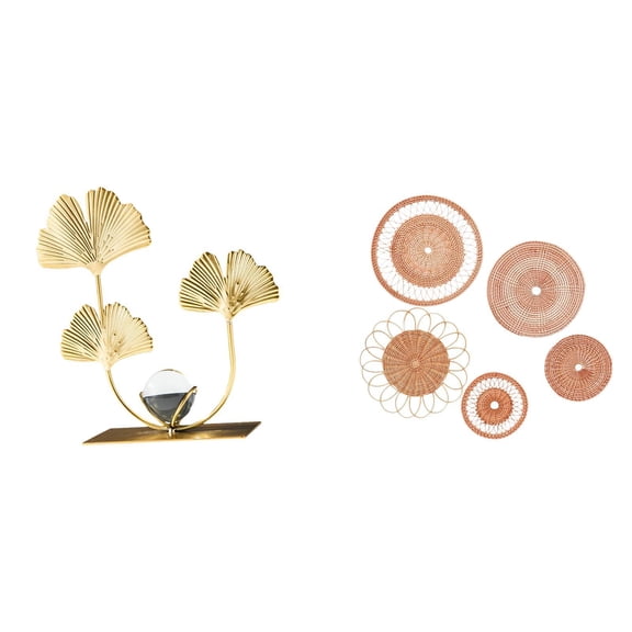 6 Pieces Wall Art Figurine Sculpture Handicraft Natural Woven Leaves for Modern Home Office Dining Room