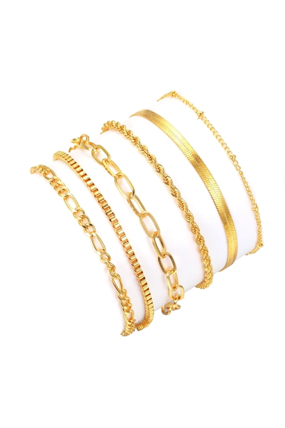 6 Pieces Waterproof 14K Gold Plated Stackable Bracelets for Women Dainty Cuban Link Paperclip Chain Jewelry Set