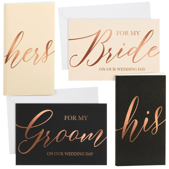 Paper Junkie Vow Books for Wedding - His & Hers Vow Books with Blank Pages - Rose Gold Foil Design & Bridal Shower Gift - Ideal for Groomsmen Gifts & Engagement Present - Pack of 6, One Size, Gold