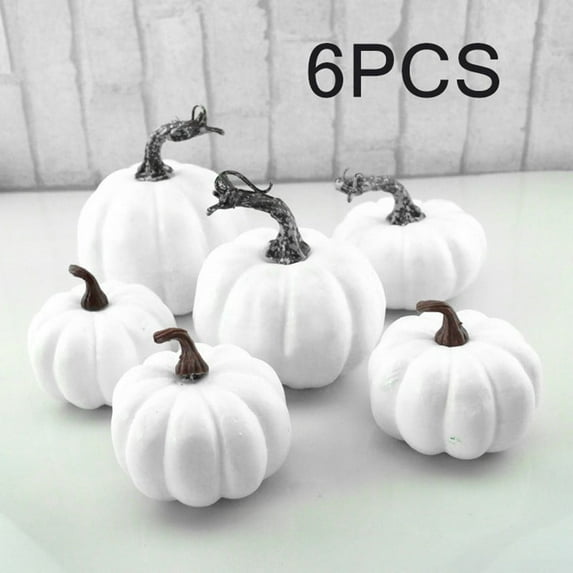 6 Pieces White Fake Pumpkin Decorations, Realistic Handmade Foam Plastic Ornaments for Halloween Decorations Autumn Decor Kitchen Decor Indoor Outdoor Table, Durable Low-Maintenance Seasonal