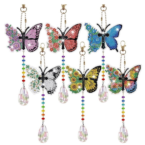 6 Pieces Wind Spinner DIY Painting Wind Chime Double Sided Paint Hanging Ornament for Garden Wind Spinner Butterfly,6 * DIY Painting Wind Chime Kit With Tool