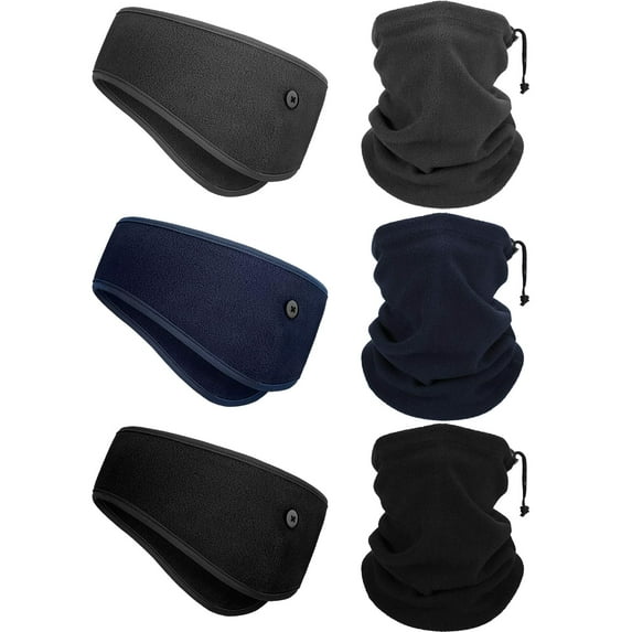 6 Pieces Winter Fleece Ear Warmer Headband Ear Muffs Head Wraps with Winter Fleece Neck Warmers Gaiter for Outdoor Sport Activities