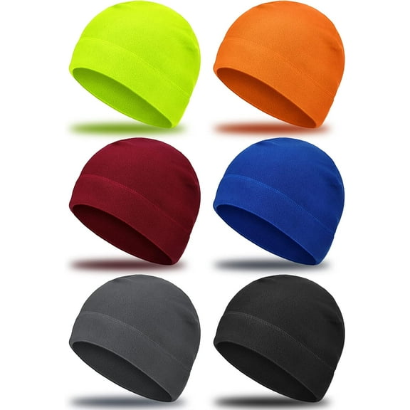 6 Pieces Winter Skull Caps Men Warm Fleece Beanie Hat Windproof Unisex Watch Cap