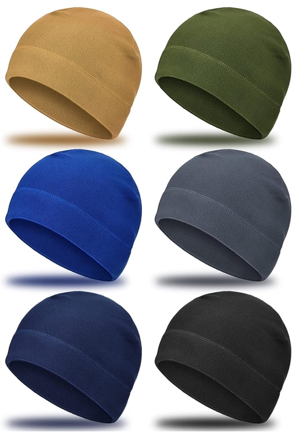 6 Pieces Winter Skull Caps Men Warm Fleece Beanie Hat Windproof Unisex Watch Cap