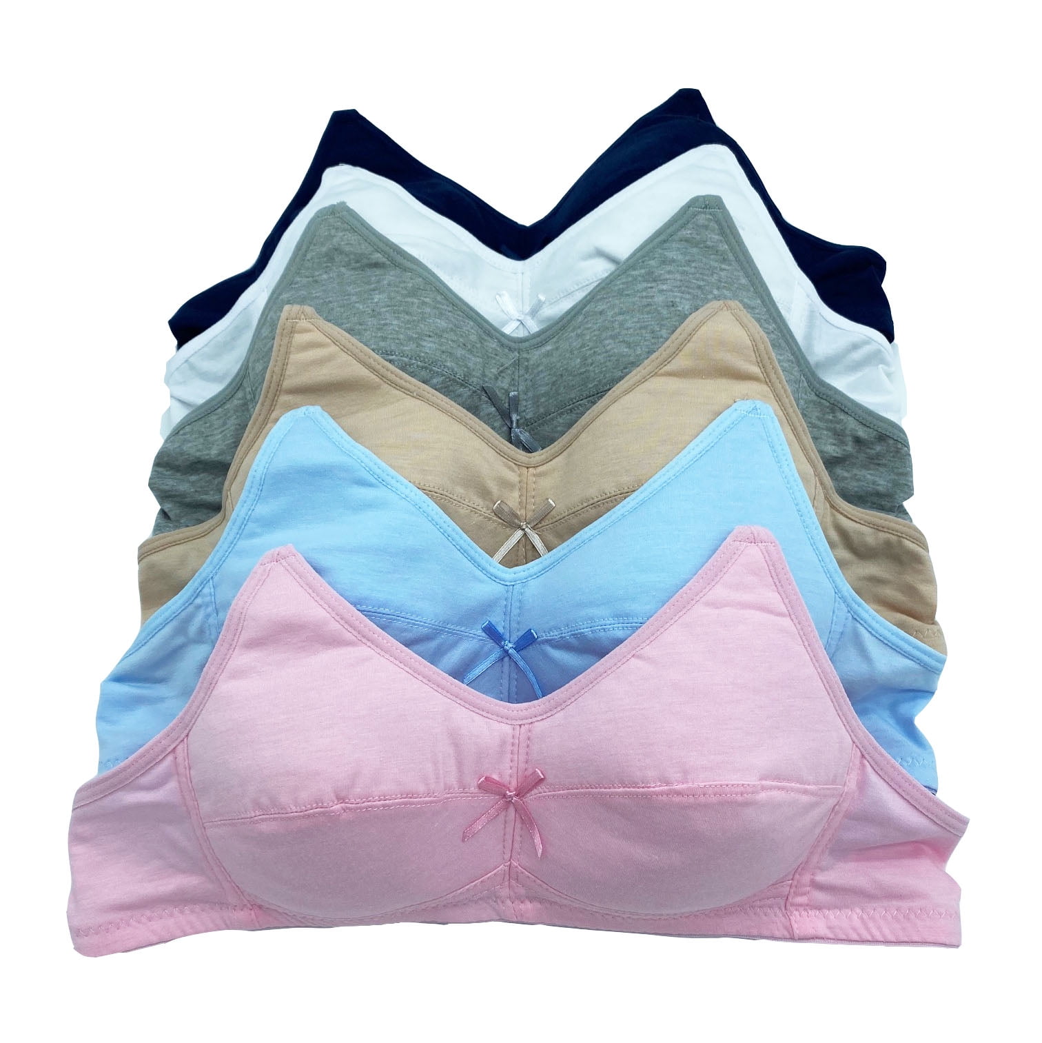6 Pieces Wire Free No Padding Teenager Girl Cotton Junior Training Bra A  Cup 30A (6090wal)