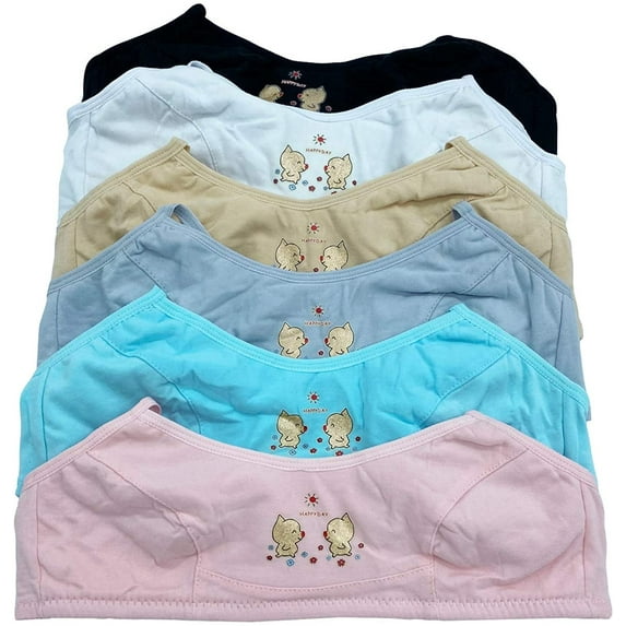 6 Pieces Wire Free No Padding Teenager Girl Cotton Junior Training Bra A Cup (32A, 58012)