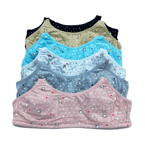 6 Pieces Wire Free No Padding Teenager Girl Cotton Junior Training Bra A Cup 34A (58009)