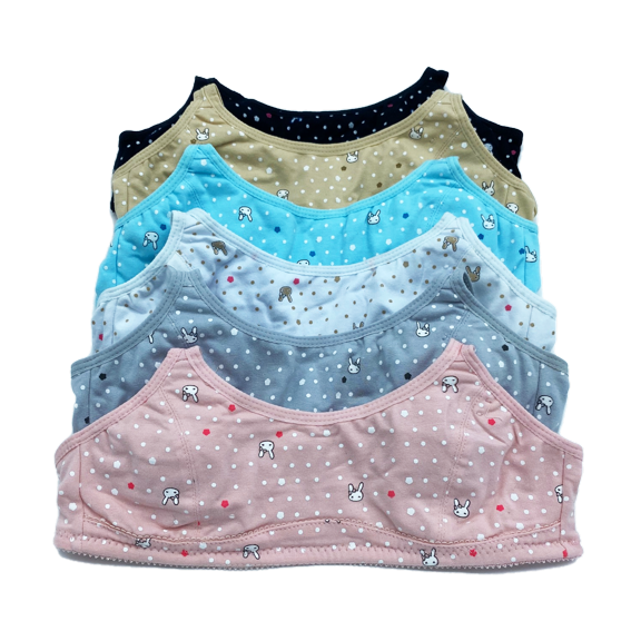 6 Pieces Wire Free No Padding Teenager Girl Cotton Junior Training Bra A Cup 34A (58009)