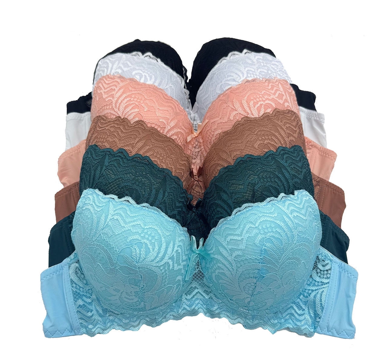 6 Pieces Wired Lace Demi Push Up Strapless Bra B/C (32B)