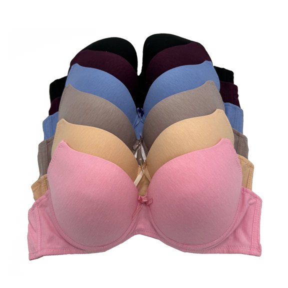 6 Pieces Wired Lace Plain Full Cup Gentle Push Up Bra 36C