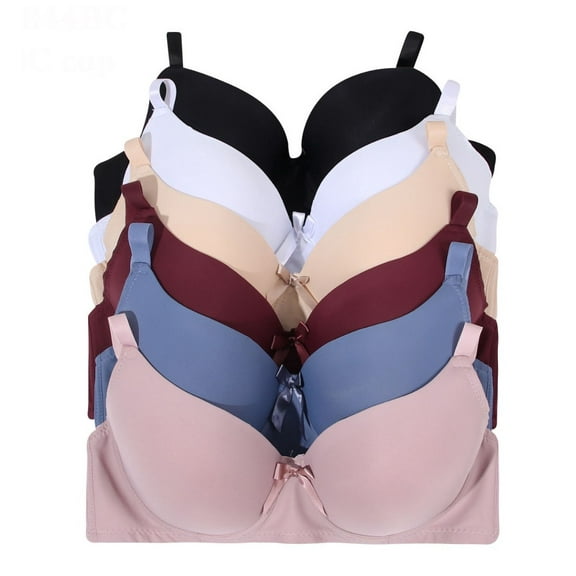 6 Pieces Wired Lace Plain Full Cup Gentle Push Up Bra B/C