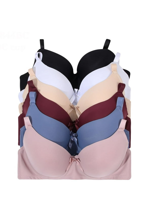 6 Pieces Wired Lace Plain Full Cup Gentle Push Up Bra B/C