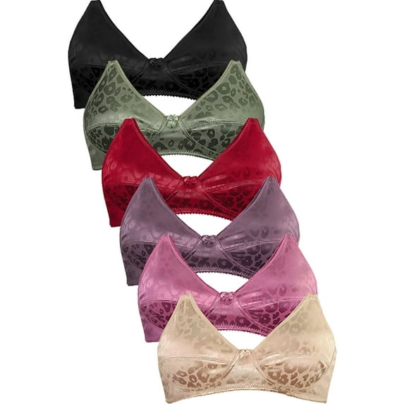 6 Pieces Wireless Lace Full Cup 3-Hooks No Padding Wire Free Bra (34C)