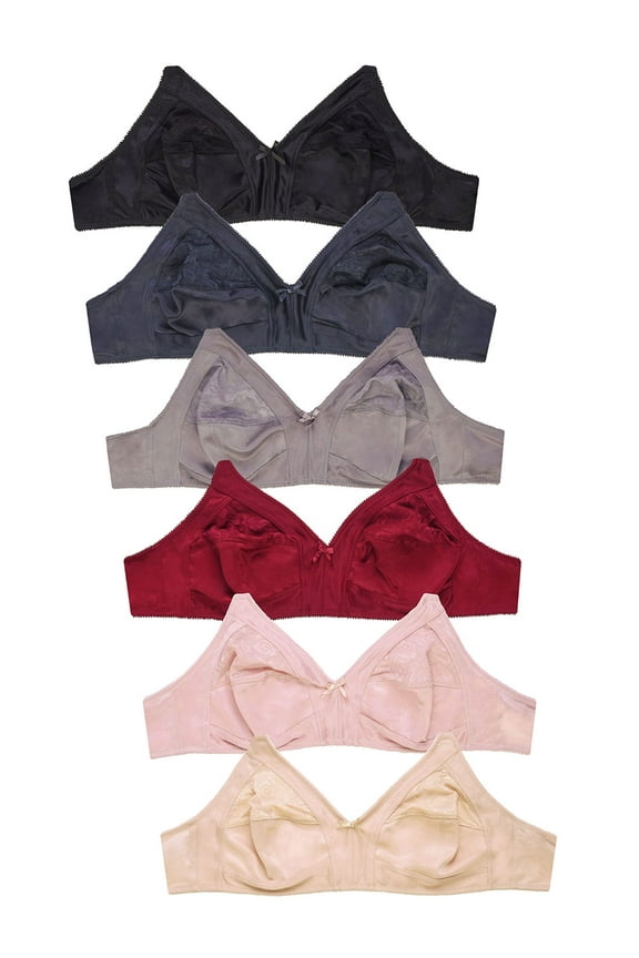 6 Pieces Wireless Lace Full Cup 3-Hooks No Padding Wire Free Bra (40D)