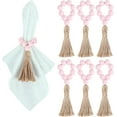 thumbnail image 1 of 6 Pieces Wooden Bead Napkin Rings, Farmhouse Stretchable Napkin Rings with Tassel Boho Napkin Rings for Dining Table,Wedding Decoration, 1 of 5