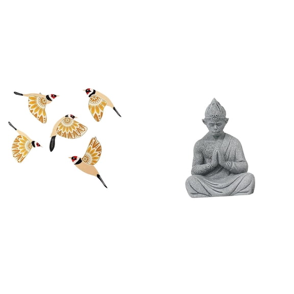 6 Pieces Wooden Bird Wall Art Monkey Statue Meditating Figurine Sandstone Texture for Home Garden Living Room Studio