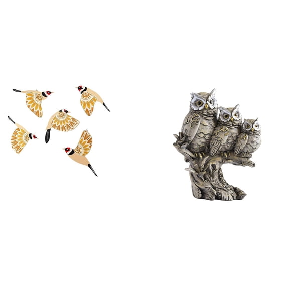 6 Pieces Wooden Bird Wall Art Owl Figurines Flying Animal Ornament Resin Material for Living Room Bedroom Office Decor