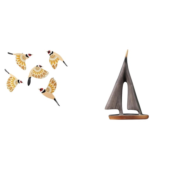 6 Pieces Wooden Bird Wall Art Sailboat Sculpture Sailing Ship Ornament Durable Resin for Home Office Bedroom Decor