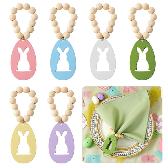 6 Pieces Wooden Easter Bunny Napkin Ring Set Table Setting Decorations Multicolor Wood Napkin Holders 3.7 Inches for Spring Holiday Dinner Party Brunch Decorsyligr